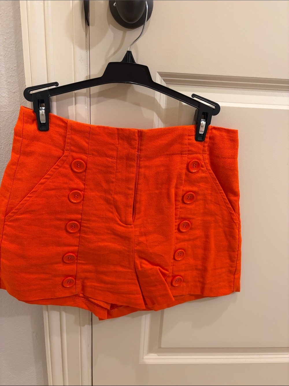 High-Rise Button-Front Orange Women’s Shorts